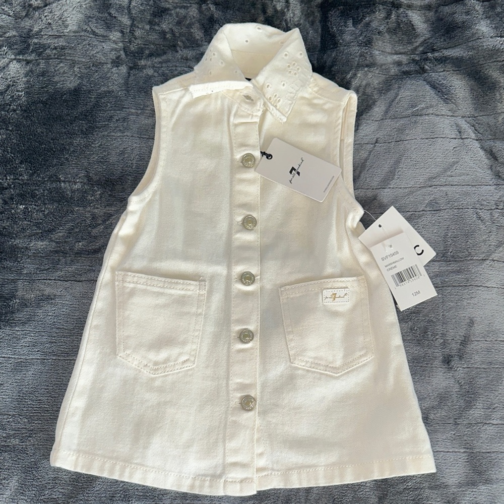 NWT 7 For All Mankind Marshmallow Sleeveless 100% Cotton Button Up Dress (12 M)